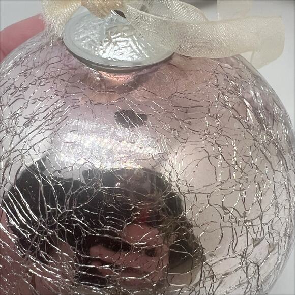 Set of 5 Silver Crackle Balls Hanging Christmas Tree Ornaments 3" - Picture 3 of 6